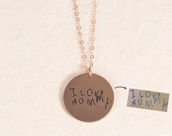 Actual Handwriting Necklace - Custom Signature Necklace - Silver Disc Charm Necklace - Name Necklace - Memorial Necklace - Sympathy Gift