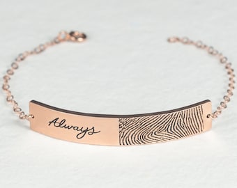 Actual Handwriting Bracelet - Custom Signature Bracelet - Fingerprint & Handwriting Jewelry in Sterling Silver - Meaningful Gift for Her