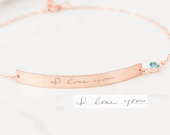 Custom Handwriting Bracelet - Actual Handwriting Jewelry - Memorial Engraved Bar Signature Bracelet - Handwriting Jewelry - Mothers Day Gift