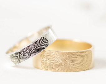 Fingerprint Ring - Couples Fingerprints Rings - Personalized Fingerprint Jewelry - Wedding Band - Men Band - Gift for Him