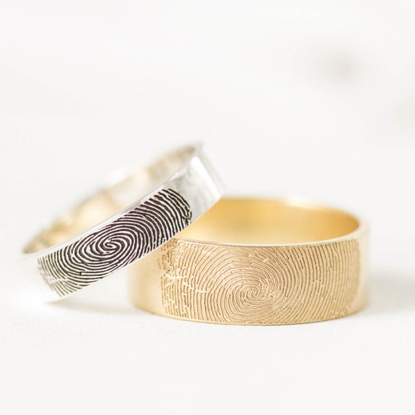 Fingerprint Ring - Couples Fingerprints Rings - Personalized Fingerprint Jewelry - Wedding Band - Men Band - Gift for Him