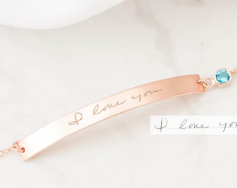 Handwriting Bracelet - Memorial Engraved Bar Bracelet - Actual Handwriting Bar Bracelet - Birthday Gift - Keepsake Jewelry