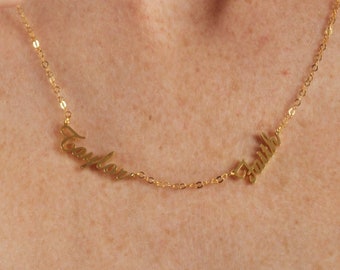Collar de dos nombres - Collar de nombre delicado - Joyería de nombre personalizada en plata de ley - Joyería de estilo minimalista para ella - Regalo de la madre