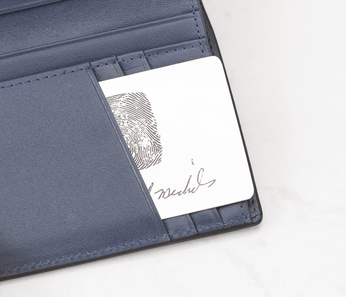 Fingerprint Handwriting Wallet Insert Engraved Wallet Card Etsy