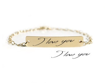 Signature Bracelet - Actual Handwriting Bar Bracelet - Memorial Engraved Bar Bracelet - Keepsake Jewelry - Mother Gift