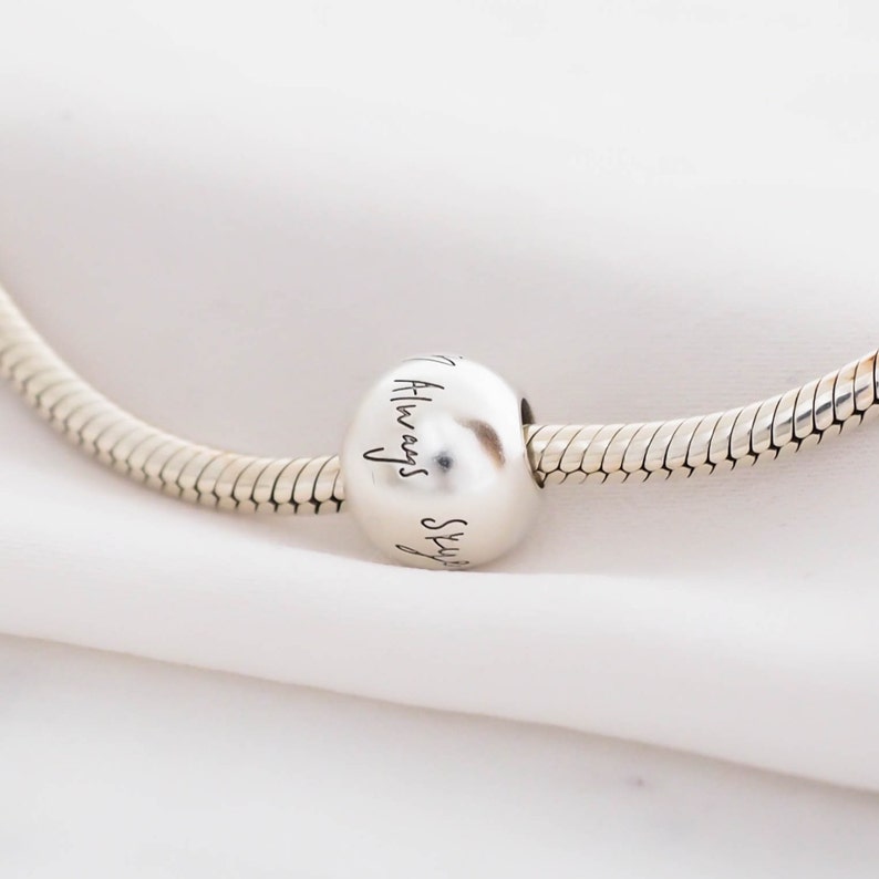 Actual Handwriting Charm Custom Bead Signature Charm in Sterling Silver Handwriting Jewelry Personalized Gift image 2