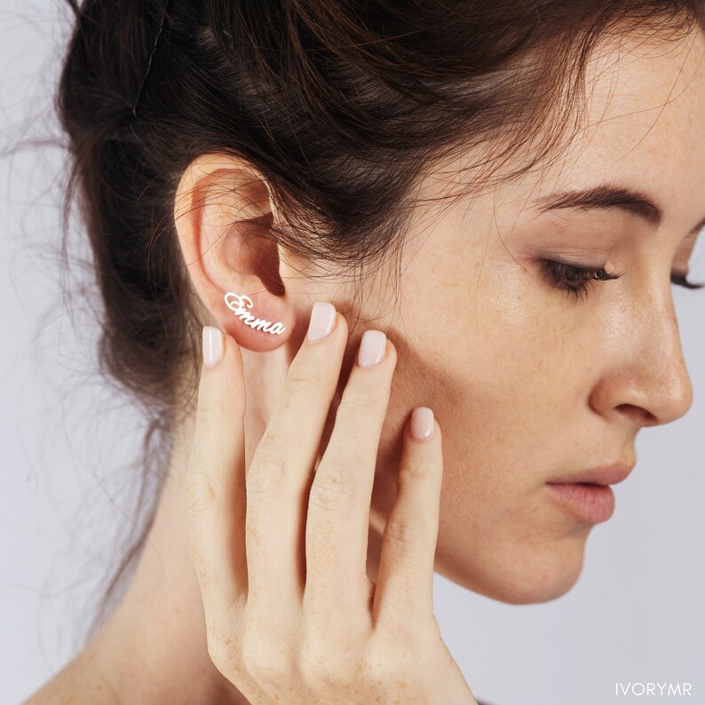 Custom Name Earrings Dainty Stud Earrings Personalized Etsy