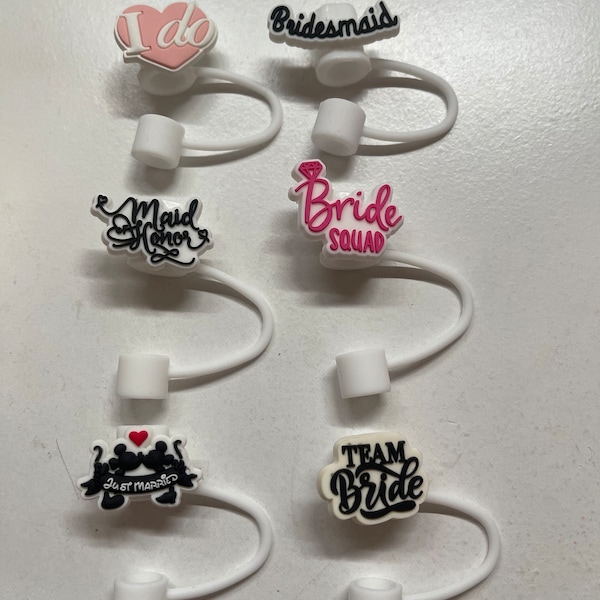 Bride to Be Bridesmaid Wedding Maid of Honor Engagement PVC Straw Topper Buddies Straw Charms Tumbler Accessory Starbucks Stanley