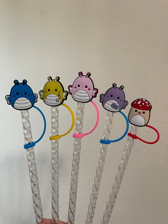 Squishmallow Cute Butterfly Cow Pig Axolotl Duck Silicone PVC Straw Topper  Straw Buddy Straw Cover for Tumbler Starbucks Stanley 