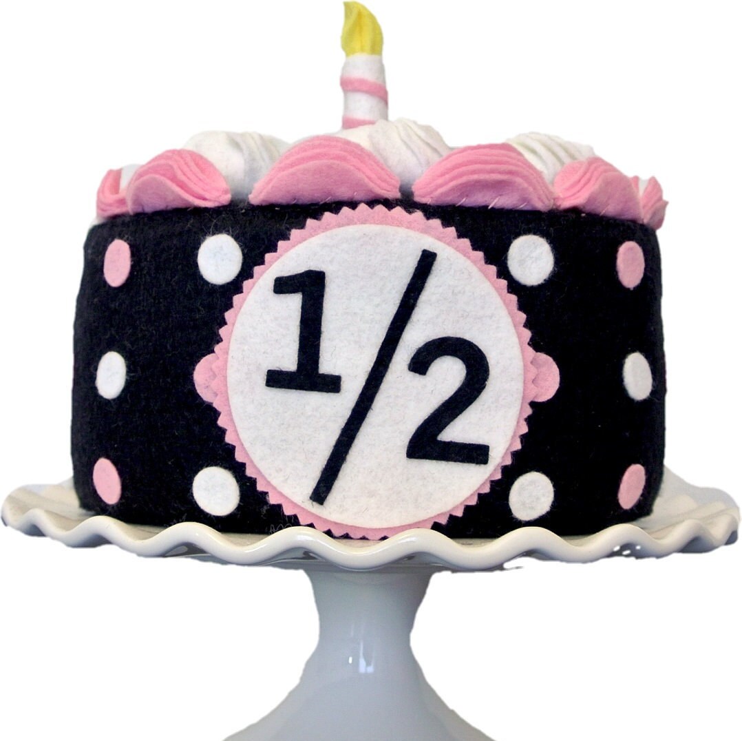 Half Birthday Cake Set Pink White And Black Felt Cake Half Etsy Half Birthday Cake Set Pink White And Black Felt Cake Half Etsy
