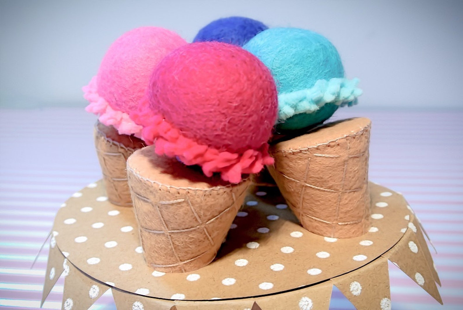 Felt Ball Ice Cream Set D includes 4 Cones & 6 Scoops of Ice Etsy