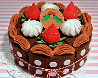 Felt Cake Set Chocolate-7" cake. Felt food, Felt Toy, felt cake, Chocolate cake, pretend food, Christmas cake, Christmas gift for kids