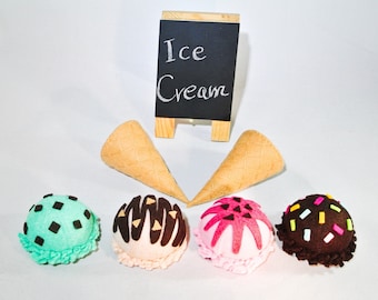 Felt Ice Cream Set Classic flavor. 2 cones & 4 scoops of ice cream. Felt food, Felt Toys, Play food, Toy food, Gift for girls,learning toy