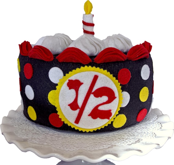 Half Birthday Cake Black Cake With Red Yellow White Dots Etsy