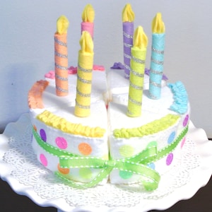 Felt Cake Set -Rainbow 6". 6 pcs cake with rainbow icing and candles. Felt Food, Felt Cake, Party Decor, Play food, Felt toy, Rainbow