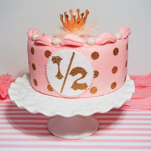 Half Birthday Cake Set Pink Gold Felt Cake Half Birthday Etsy Israel