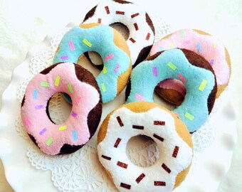 NEW! Felt Donuts Set -6 donuts. Felt Food, Felt Toys, Toy Food, Tea Party toy, Learning toy, Educational Toy, Chocolate donuts, plain donuts