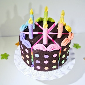 Chocolate Rainbow Cake Set - 7" cake with rainbow color icing. Felt Food, Felt Cake, Fake cake, Party decor, Dummy cake, toy cake