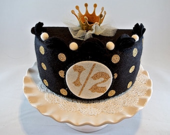 Half Birthday Cake Set-Black&Gold. Felt Cake, Half birthday Cake,photo prop, Birthday cake girls, 1/2 birthday, Baby photo prop, smash cake