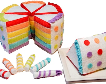 Handmade Felt Cake Set rainbow. Felt Food, Felt Cake, Party Decor, Dummy Cake, Fake cake,Felt cake set, faux cake, Rainbow party, Felt food