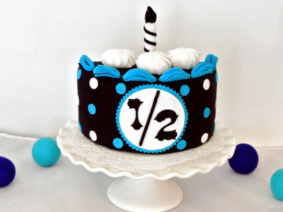 Half Birthday Cake Navy Turquoise Felt Cakebirthday Photo Etsy