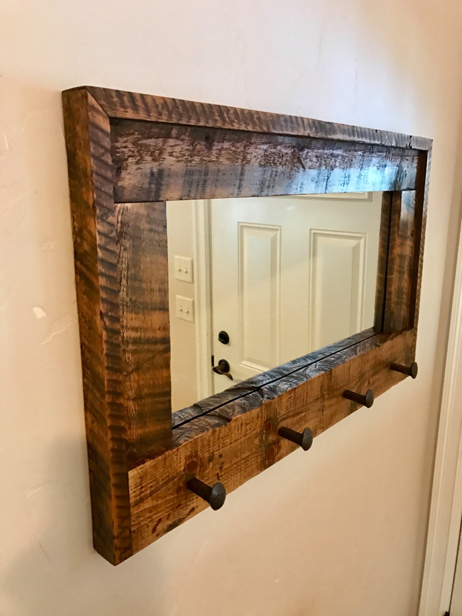 Large Entryway Barnwood Mirror/Coat Rack Etsy