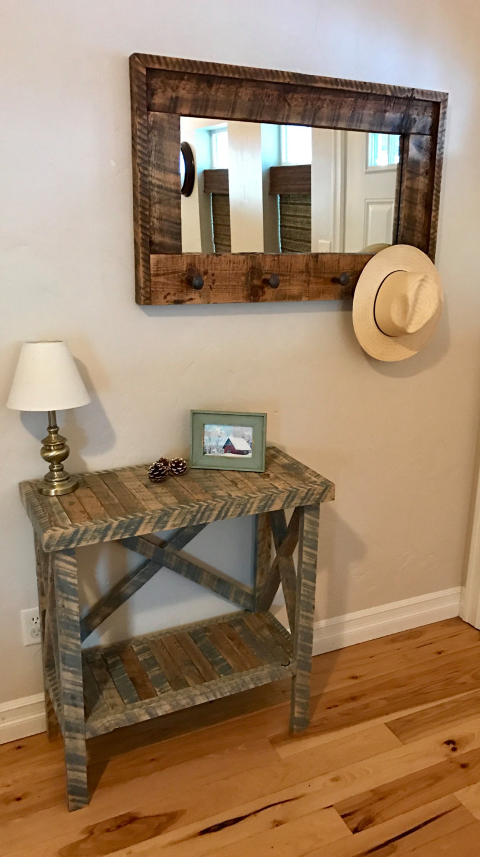 Large Entryway Barnwood Mirror/Coat Rack Etsy