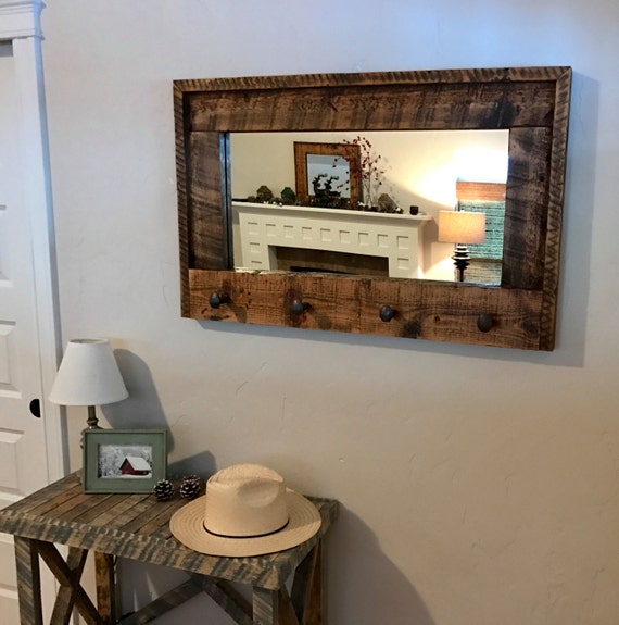Large Entryway Barnwood Mirror Coat Rack