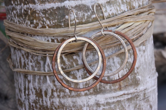 Handmade Sterling Silver Copper Hoop Earrings, Light Weight Dangle Earrings