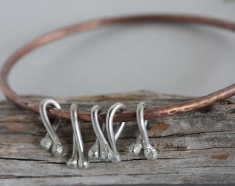 Mixed Metal Copper Silver Bangle Bracelet, Textured Copper Wire Bangle with Sterling Silver Dangles, Copper Silver Bangle Bracelet