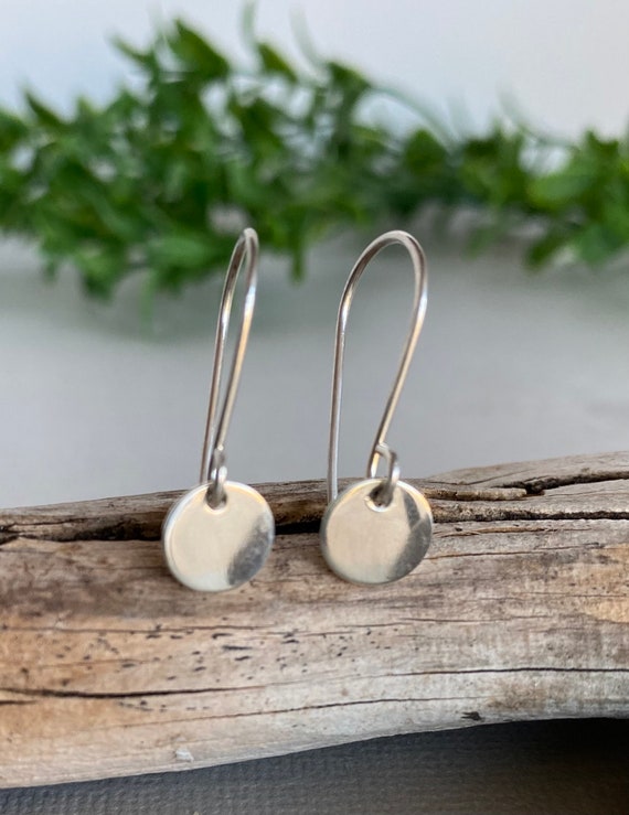 Handmade Small Sterling Silver Round Dangle Earrings: Handmade Matte Finish