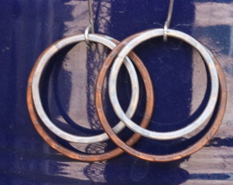 Sterling Silver Copper Hoop Earrings-Handmade Sterling Silver Hoop Earrings-Everyday Silver Copper Earrings-Simple Light Weight Earrings