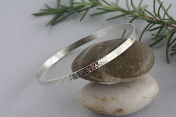 Handmade Hammered Sterling Silver Bangle Bracelet: Simple Stacking Bangle