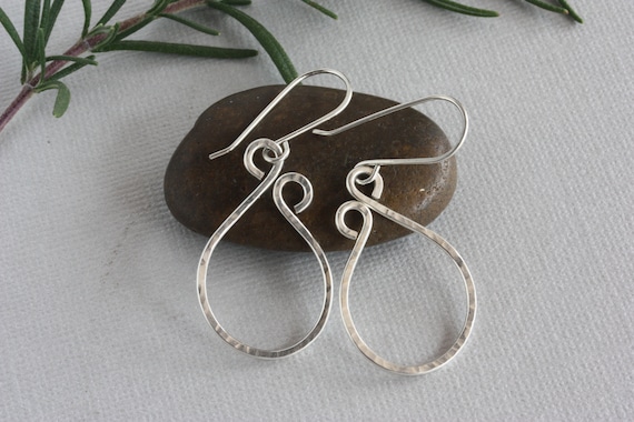 Handmade Hammered Sterling Silver Hoop Earrings: Handmade Dangle Jewelry