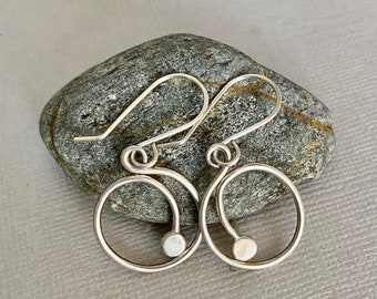 Sterling Silver Hoop Earrings, Silver Dangle Earrings, Handmade Sterling Silver Earrings, Everyday Earrings