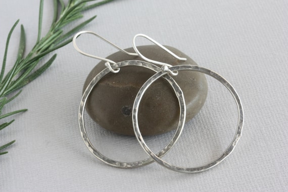 Handmade Sterling Silver Textured Hoop Earrings, Lightweight Dangle