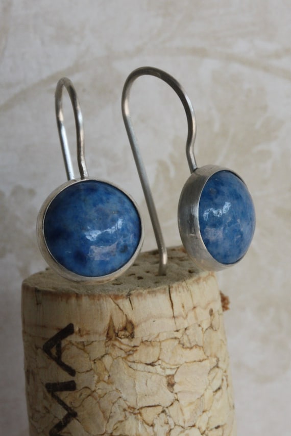 Handmade Sterling Silver Lapis Lazuli Earrings, Bezel Set