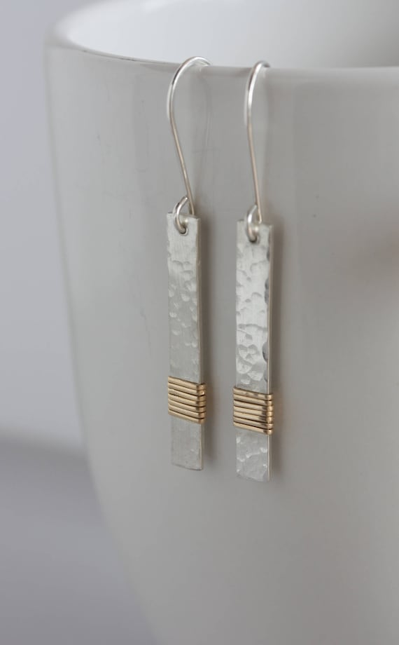 Handmade Mixed Metal Dangle Earrings - Sterling Silver & Gold Filled Wire Wrapped