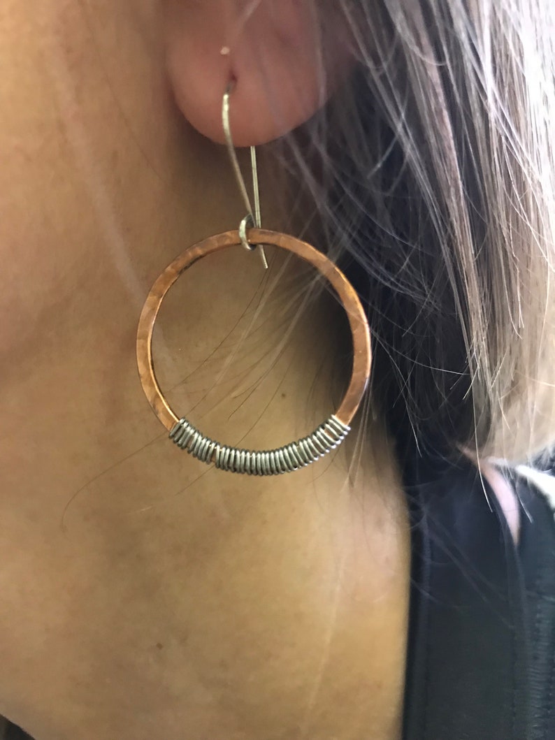Mixed Metal Hoop Earrings Copper Hoops Sterling Silver Round Etsy