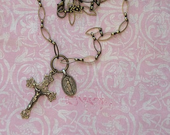 Delicate Designer Chain with Crucifix and Mother Mary Medal in a Stunning Burnished Gold finish