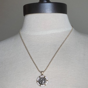 Antique Greek Drachma Coin Replica on 18&quot; Gold Ball Chain - Mixed Metal Coin Necklace