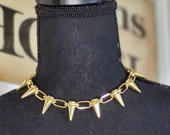 Spike Chain Collar Necklace, Gothic Jewelry, cyberpunk choker, Men&#39;s Women&#39;s necklace, unisex jewelry, grunge punk choker