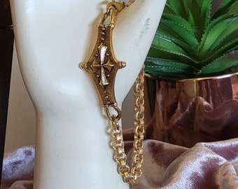 Gorgeous Gold Bracelet featuring Knights of the Templar Design on Chunky Chain - Statement Piece