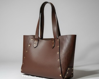 Handcrafted Large Buffalo Leather Commuter Tote: Brown Luxury Handbag for Travel & Work