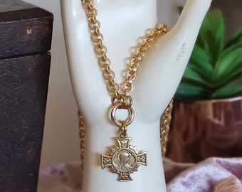 Luxe Gold Cable Chain with Beautiful Virgin Mary Cross Pendant - Elegant Religious Necklace