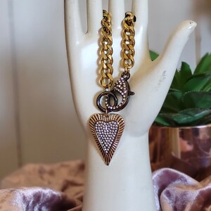 Chunky Curb Chain Necklace with Glittering Pave Heart and Oversized sparkly Lobster Clasp Glam Jewelry image 3