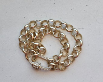 Edgy Double Chain Bracelet with Large Sparkly Carabiner Clasp | Chunky Gold Statement Piece