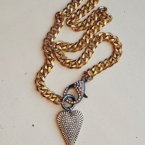 Chunky Curb Chain Necklace with Glittering Pave Heart and Oversized sparkly Lobster Clasp Glam Jewelry image 2