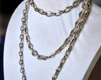 Chunky Mixed Metal Chain Necklace- Customized Jewelry - Layering Necklace, Two Tone Choker Statement Necklace