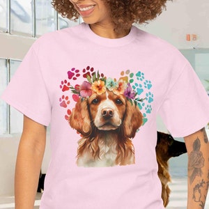Spaniel Mom Dog Shirt Flowered T-shirt Unisex Heavy Cotton Tee, Spring Shirt